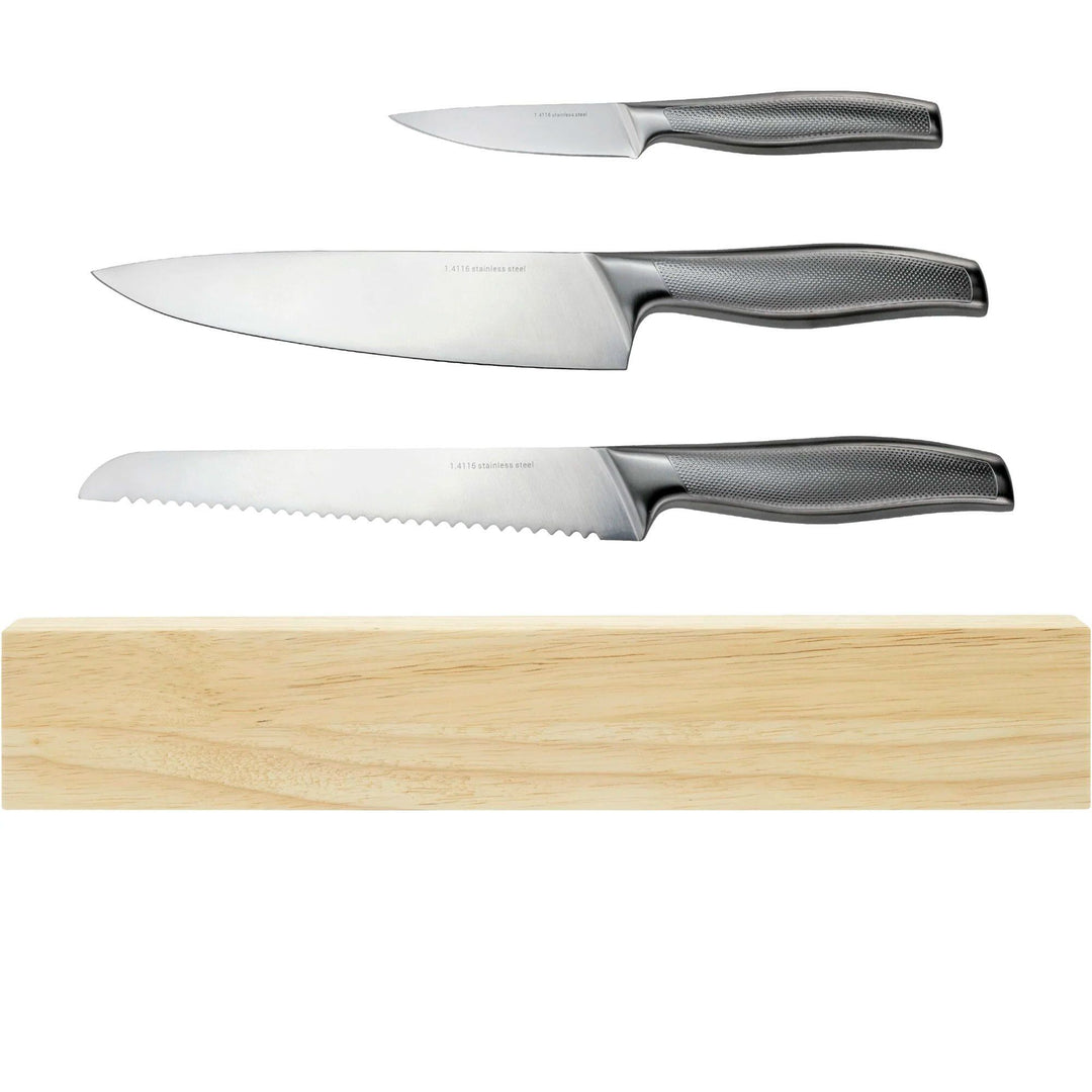 Essentials Essentials Knivsæt, 3 knive + Magnetliste 30 cm ❤ frontbillede (Knivsæt)