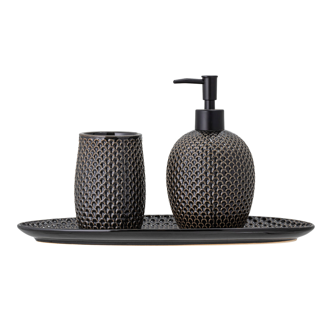 Produktbillede af BLOOMINGVILLE Hrin Sæbedispenser Sæt Grå Stentøj sæt af 3 T:L34xW13/D:D10xH17,5/C:D8xH11 cm i premium kvalitet