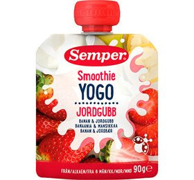 Detaljeret produktbillede af YOGO Smoothie med banan & jordbær fra 6 mdr. 90g. på tilbud