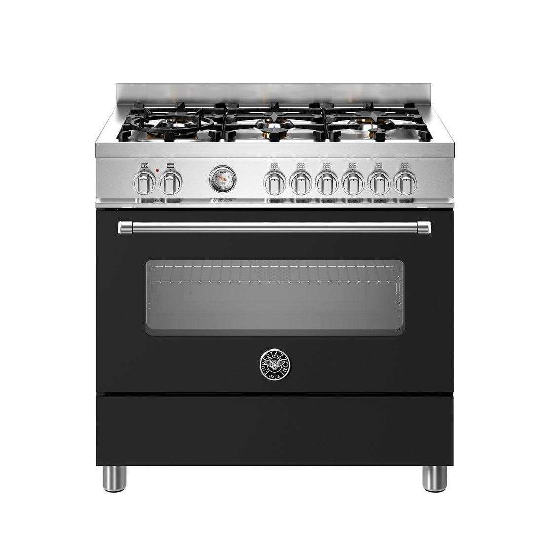 Bertazzoni Bertazzoni MAS96L1ENET Master Gaskomfur 90 cm med enkeltovn og 6 brændere, mat sort ❤ produktbillede (Gasblus)