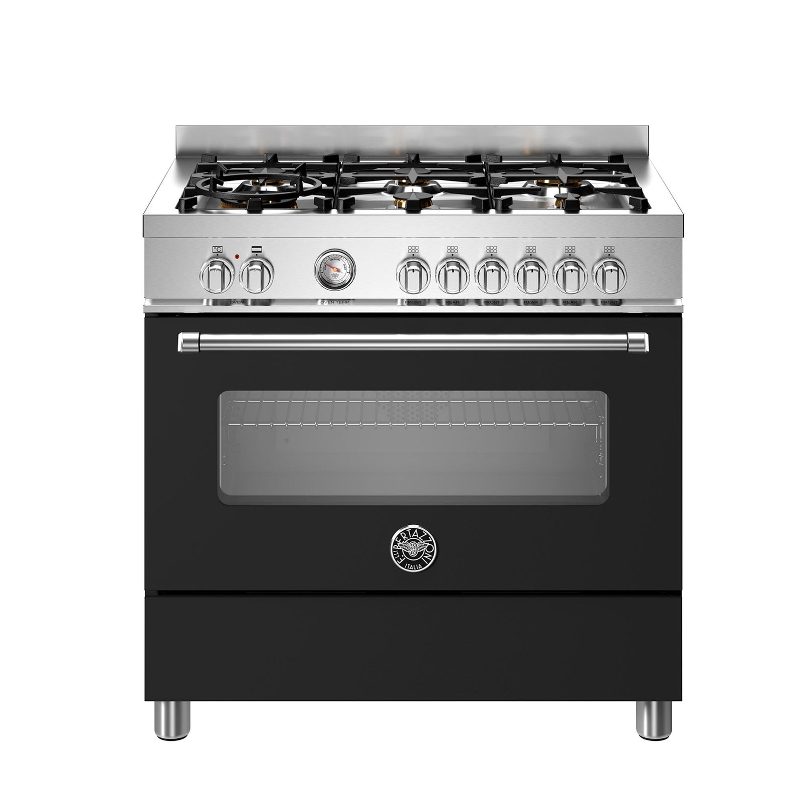 Bertazzoni Bertazzoni MAS96L1ENET Master Gaskomfur 90 cm med enkeltovn og 6 brændere, mat sort ❤ produktbillede (Gasblus)