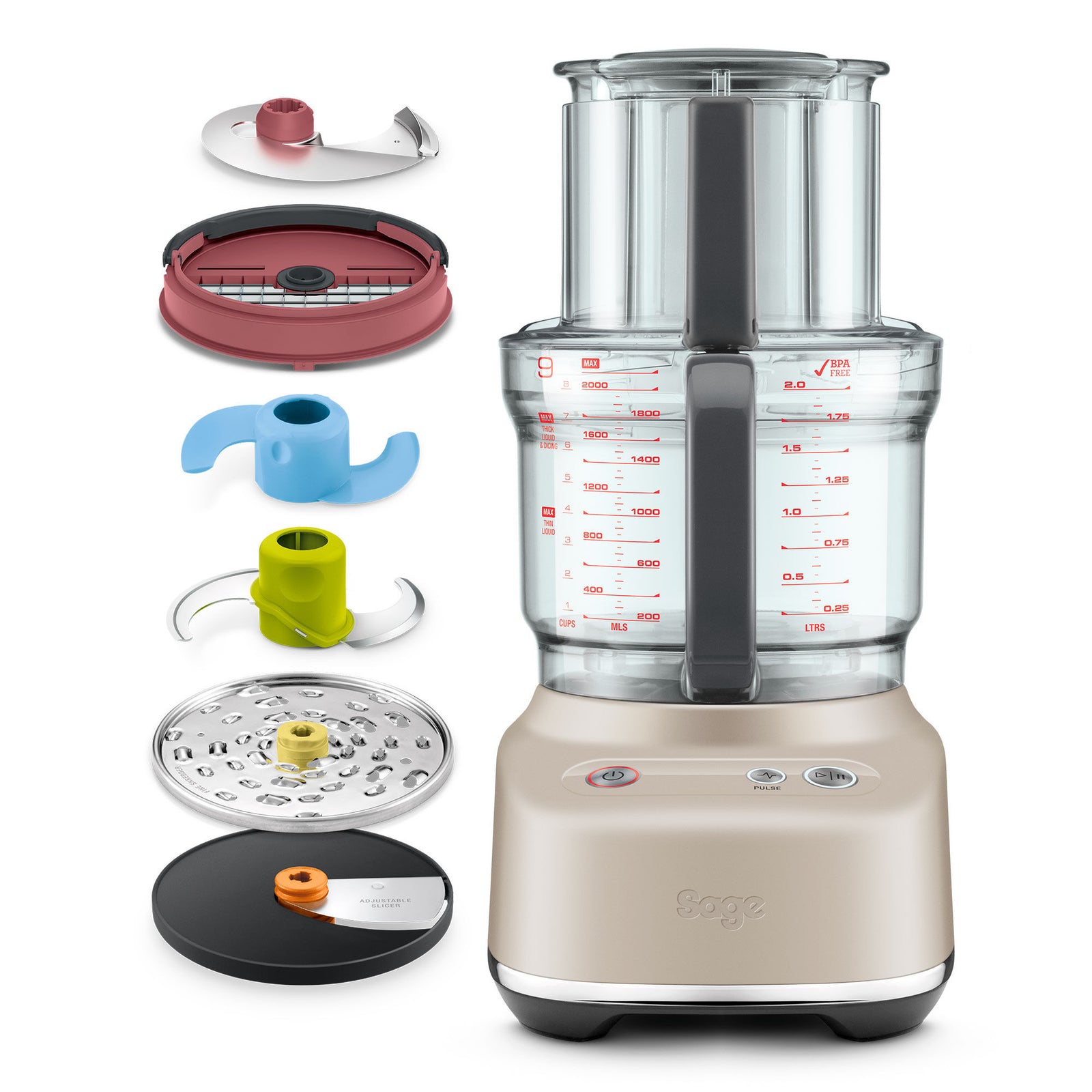 Sage Sage SFP638ALM Paradice 9 køkkenmaskine, mandelnougat – frontbillede (Foodprocessorer)