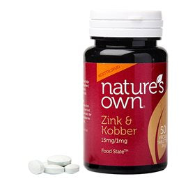 Produktbillede af Natures Own Zink og Kobber Food State 50 tab. på tilbud