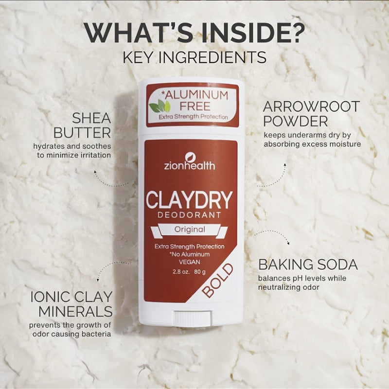 Detaljeret produktbillede af Zionhealth Bio Claydry deodorant Original 80g. på tilbud