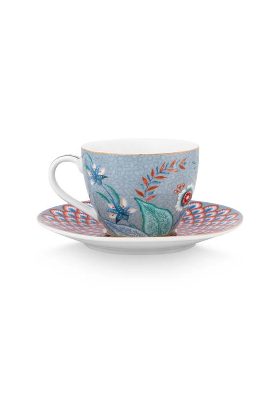 Produktbillede af Espresso Cup & Saucer Flower Festival Light Blue120ml på tilbud i høj kvalitet