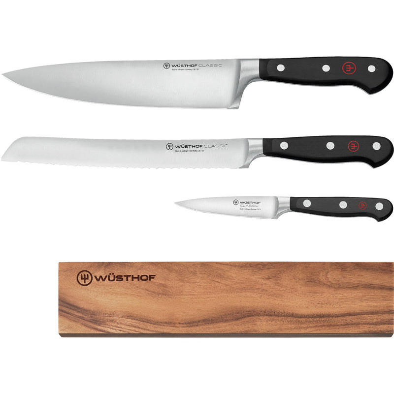 Wüsthof Classic Knivsæt 3 stk. og knivliste - Kitchen One - Køb online på udsalg og tilbud lige nu - Hurtig levering til billige priser via Go with Gozomo