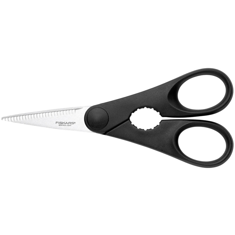 Fiskars Essential Køkkensaks m. Flaskeåbner - Kitchen One - Køb online på udsalg og tilbud lige nu - Hurtig levering til billige priser via Go with Gozomo