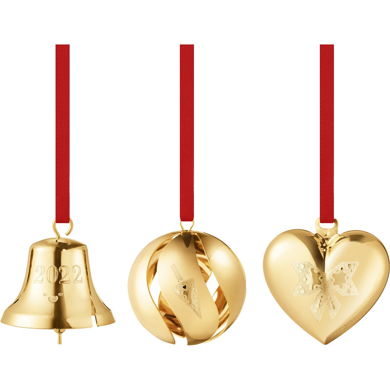 Georg Jensen 2022 sæt med kugle, klokke og hjerte, guld - Kitchen One - Køb online på udsalg og tilbud lige nu - Hurtig levering til billige priser via Go with Gozomo